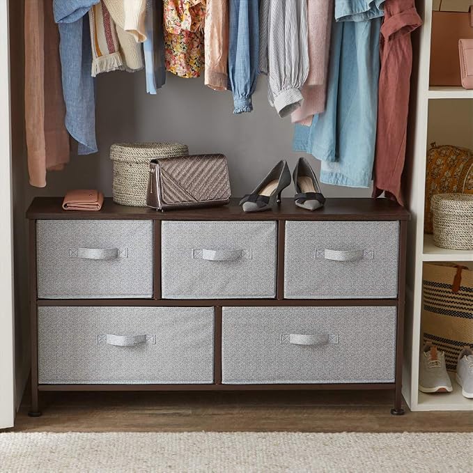 Amazon Basics Extra Wide Fabric 5-Drawer Storage Organizer Unit for Bedroom Closet, Bronze - Image 2