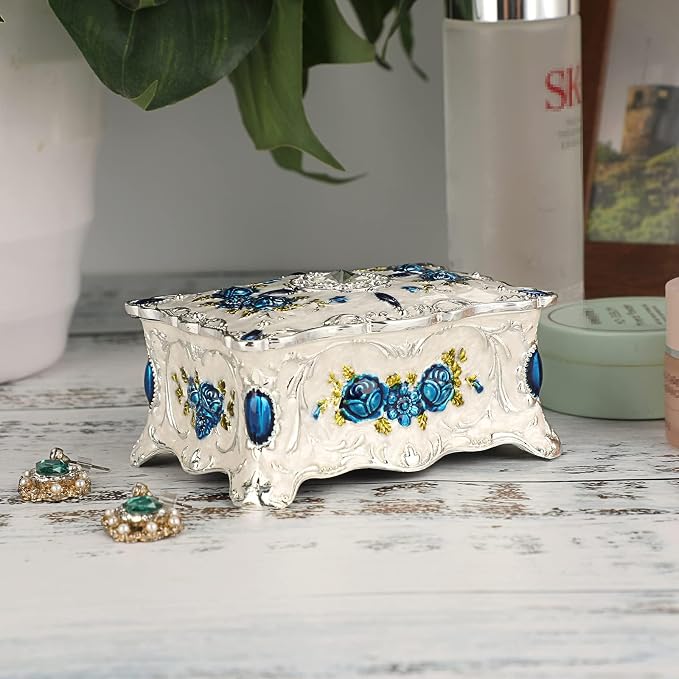 Hipiwe Vintage Trinket Box Metal Jewelry Box Wedding Ring Box Keepsake Box Treasure Box Chest Ornate Antique Finish Engraved Box Case Small - Image 7