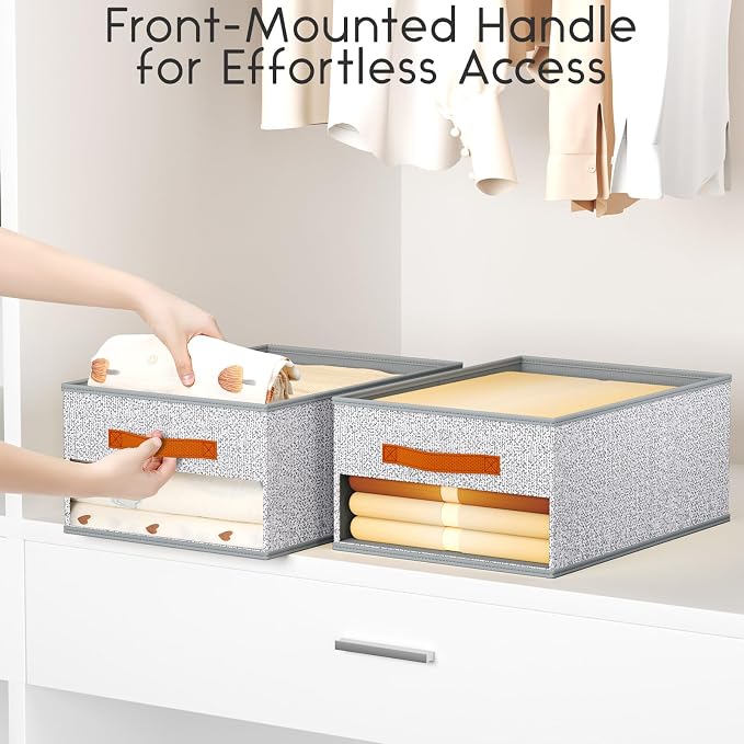 Homsorout Drawer Organizers and Storage - 10 Pack Foldable Pants Organizer with Clear Window & Handles, Fabric Closet Organizer for Clothes, Jeans, Sweaters, Towels, T-shirt, Scarf (Ant Light Gray) - Image 4