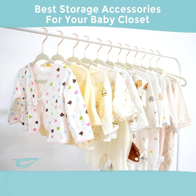 Tonswachic 50-Pack 11 Inch Baby Closet Hangers with 10 Clips - Soft Velvet Non-Slip Hangers for Infant & Toddler Clothes (Beige) - Image 3