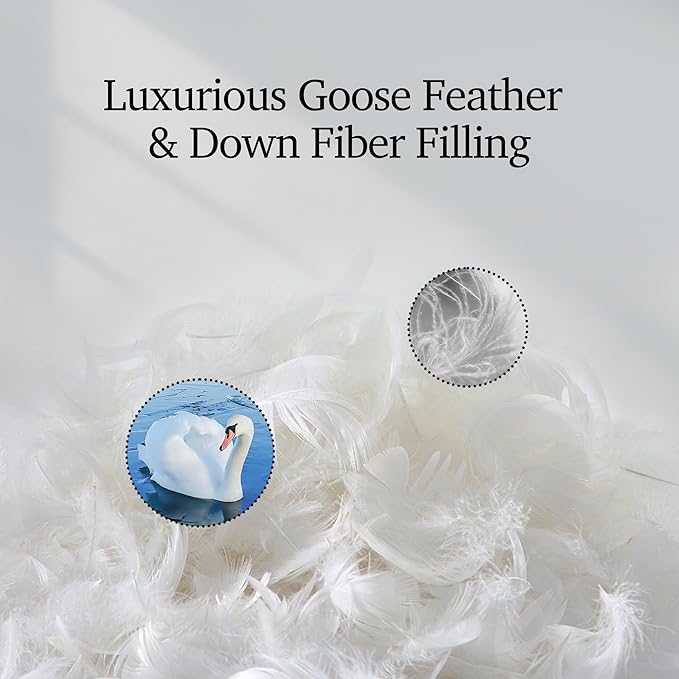 Hotel Grand Luxury White Goose Feather Down Fiber Comforter Queen Size, 100% Cotton Ultra Soft Duvet Insert Queen, Hotel Hypoallergenic Extra Warmth Bedding Comforter, White 90x90 Inch