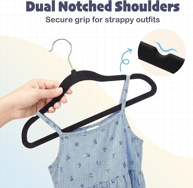 HOUSE DAY 11 Inch Black Velvet Baby Hangers 20 Pack, Premium Kids Hangers for Children, Infant & Toddler Clothes, Durable Non Slip Baby Felt Hanger for Closet, Ideal for Everyday Use - Image 7