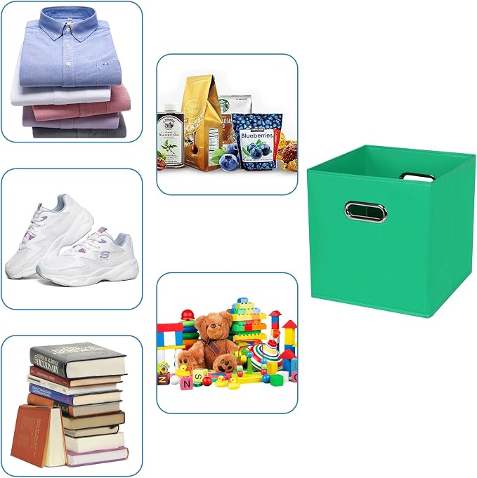 Black Fabric Cubby Storage Bins,13x13x13 Inches ,Cube Organizer Bin Foldable Storage Boxes with Dual Handles Fabric Organizer Box and collapsible Storage basket,Set of 6,Green - Image 3