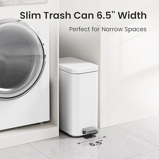 Cesun Bathroom Trash Can with Lid, 2.6 Gallon Small Bathroom Garbage Can Soft Close, Stainless Steel Waste Basket with Step Pedal for Bedroom, Laundry Room, Living Room, Home Office, Toilet, RV, White - Image 3