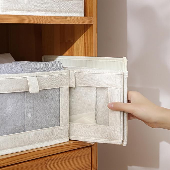 Linen Closet Organizers And Storage, 8 Pack Closet Storage Bins Linen Closet Baskets for Closet Organization Foldable Closet Organizer Bins with Clear Window For Organizing Clothing, Jeans, Shelves - Image 5