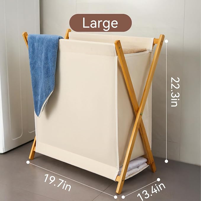 DUMDUM Simple, Eco-Friendly Foldable Laundry Hamper with X-Frame, Multi-Size for Dorm, Bedroom, RV (Beige, Large) - Image 2