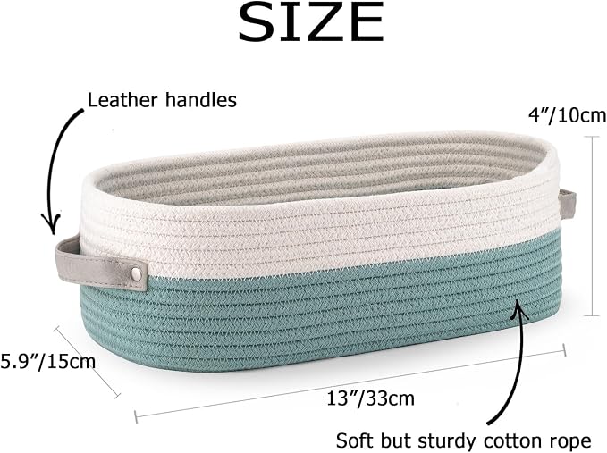 Cotton Rope Woven Toilet Paper Baskets for Organizing Decorative for Boho Decor Small Storage Gift 13"x5.9"x4" Mint Green - Image 3