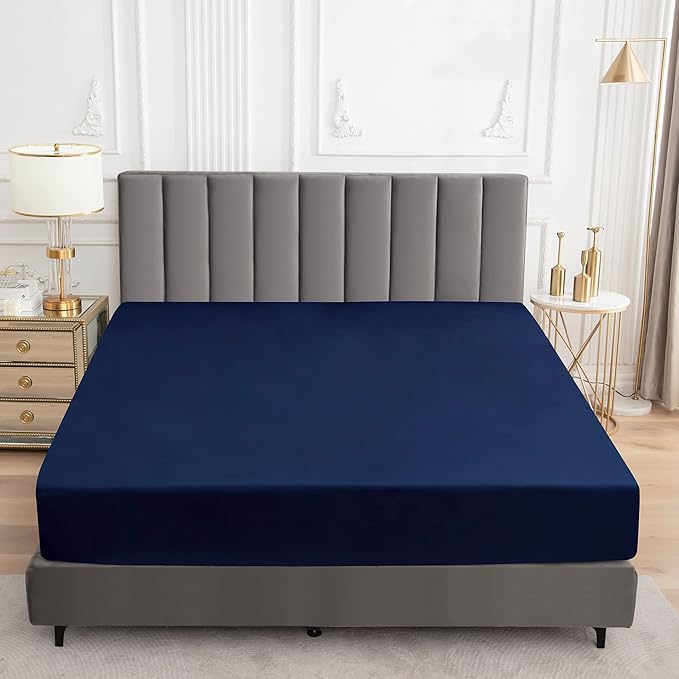 Sufdari Mattress Protector,Waterproof Mattress Cover Queen,18" Deep Pocket Mattress Protector,Fitted Sheet Style with Elastic Rubber Band,Washable and Easy Care-Navy Blue,Queen