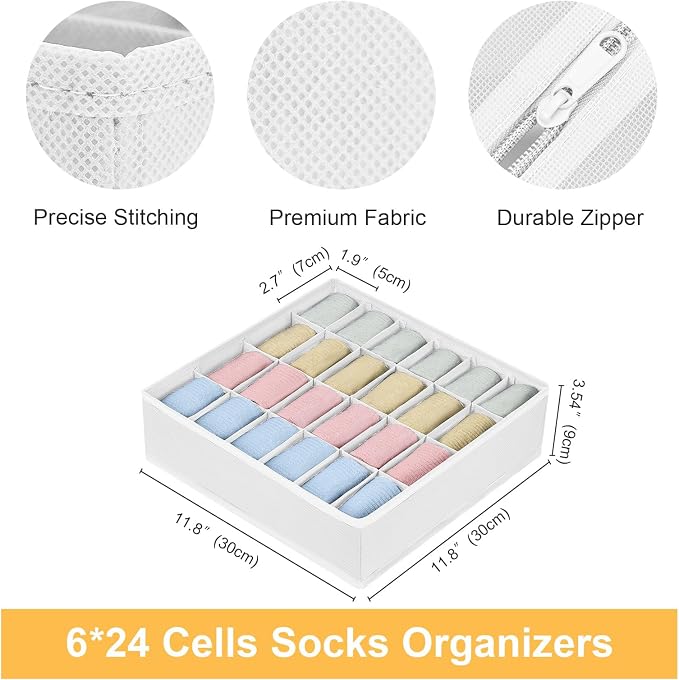 Joyoldelf Sock Organizer Drawer Organizer - Underwear Organizer, 24 Cell Collapsible Closet Organizers and Storage Sock Holders Organizers for Storing Socks, Ties, Belts 6 Pack White - Image 2