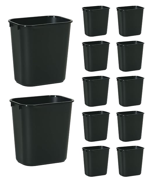 Rubbermaid Commercial Products Deskside Wastebasket/Trash Can, 3.25-Gallon/13-Quart, Black, Plastic, for Bedroom/Bathroom/Office, Fits Under Desk/Sink/Cabinet, Pack of 12 by RubbermaidCommercialProducts