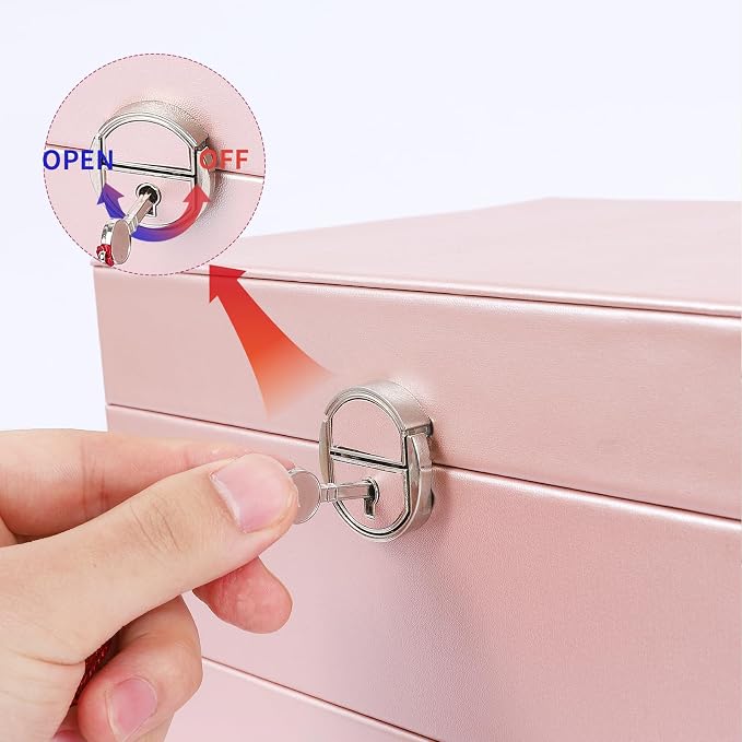 BOOVO Earring Jewelry Box For Women Girl Stud Organizer, 5 Layers Girl Jewelry Organizer Box With Lock Earring Holder Organizer Necklace Ring Jewelry Organizer Box For Girls (rose gold) - Image 5