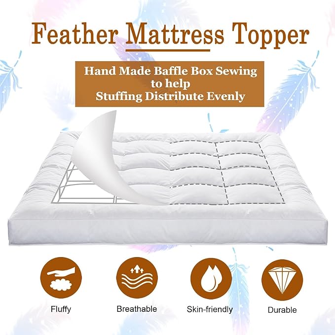 WhatsBedding 5 Inch Duck Feather Bed Mattress Topper Full, 100% Cotton Extra Thick Mattress Pad, 2500gsm Overfilled Pillow Top, Hotel Collection