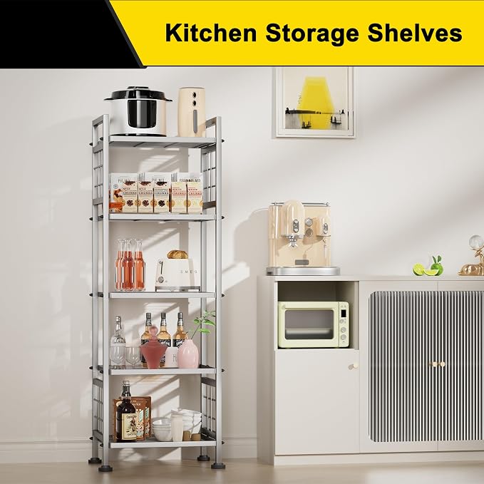 GIOTORENT 5-Wire Standing Storage Shelf, Metal Shelving Unit Pantry Rack for Laundry Kitchen Bathroom Organizer(Silver) - Image 3