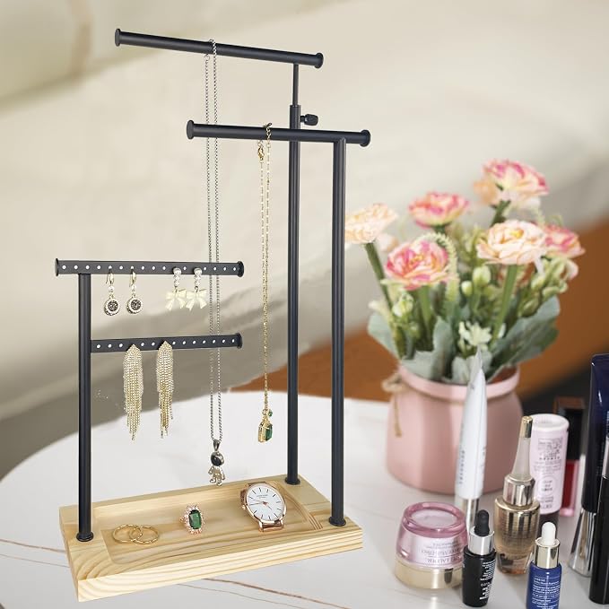 lengnoyp Premium Jewelry Stand, 4-Tier Storage Necklace Holder Stand, Earring Holder AdjustableTall 20I N (Max), Jewelry Organizer for Necklace, Bracelet, Earring, Black - Image 3