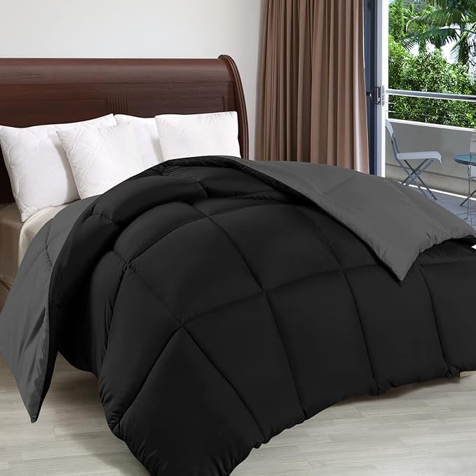Utopia Bedding Comforter Duvet Insert, Quilted Comforter with Corner Tabs, Box Stitched Down Alternative Comforters Twin Size (Black/Grey)