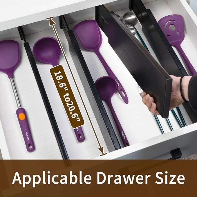 Utoplike Bamboo Drawer Dividers Large, 4'' High Adjustable Kitchen Drawers Organizers for Clothing, Spring Loaded, Works in Bathroom, Dresser, Desk, 4 PCS, Black - Image 2