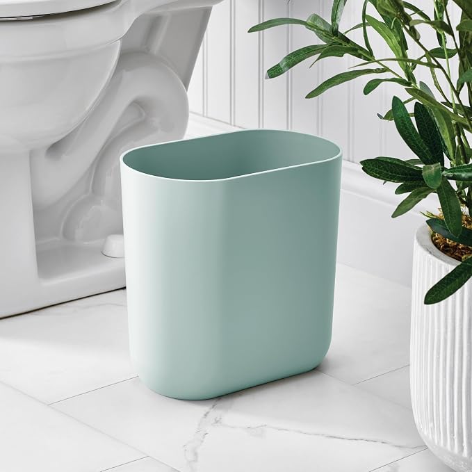 iDesign Small Slim Plastic Bathroom Trash Can, Garbage Can for Bedroom, Office, Desk, Dorm, Blue - Image 3