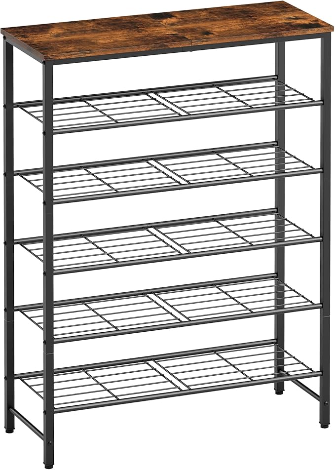 Kitsure Shoe Rack for Closet, Rustic Brown Shoe Organizer with Leveling Feet, Sturdy & Rust-Proof Shoe Storage for Entryway, Bedroom, Living Room, 29.5" x 11.4" x 38.2", Brown by Kitsure