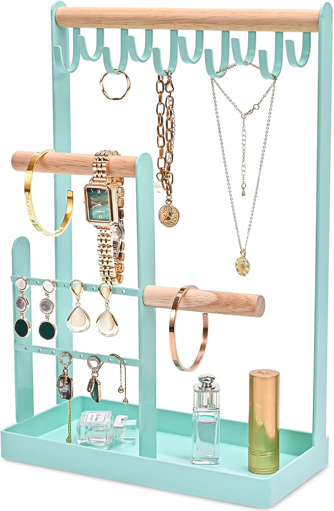 ProCase Cute Jewelry Stand, Aesthetic Jewelry Organizer for Dresser Vanity, Jewelry Holder Display for Necklaces Earrings, Gifts for Teen Girls Women, Bedroom Dorm Decor -Medium, Aqua by ProCase