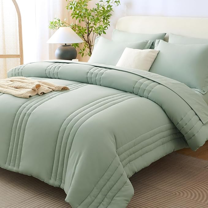 CozyLux Full Size Comforter Sets - 7 Piece Bed in a Bag Sage Green Comforter Set with Sheets Bed Set All Seasons, Soft Bedding Set with Down Alternative Comforter, Sheets, Pillowcases & Shams