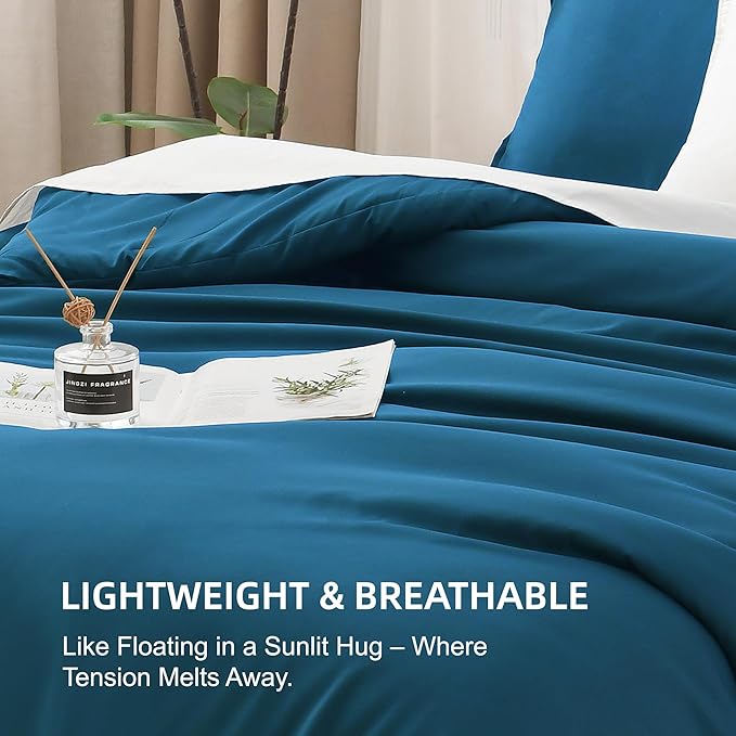 Litanika Comforters Teal Oversized King Size, 3 Pieces Lightweight Solid Bedding Set & Collections, All Season Fluffy Bed Set (120x98In Comforter & 2 Pillowcases)