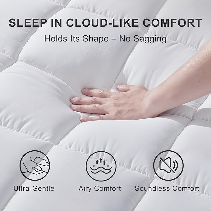 3 Inch Mattress Topper Queen Size Breathable Filled Soft Fluffy Supportive for Back Pain Relief, Bed Mattress Pad Pillow Topper with Extra Thick Padded Protector for 8"-21" Deep Pocket