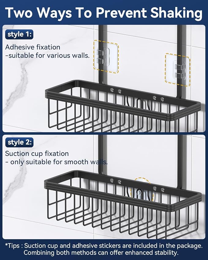 YASONIC Shower Caddy Hanging, Never Rust Shower Organizer Hanging, Aluminum Shower Racks for Inside Shower with Hooks for Razor, Bathroom Organizers and Storage with Soap Holder, Black - Image 7