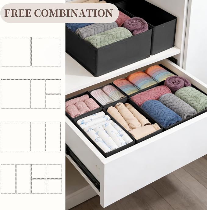 Drawer Organizer Clothes, 16 Pack Dresser Organizer Bins, Foldable Closet Organizers and Storage Fabric Dresser Bins, Shallow Drawer Dividers for Clothing, Underwears, Socks, Tie - Image 4