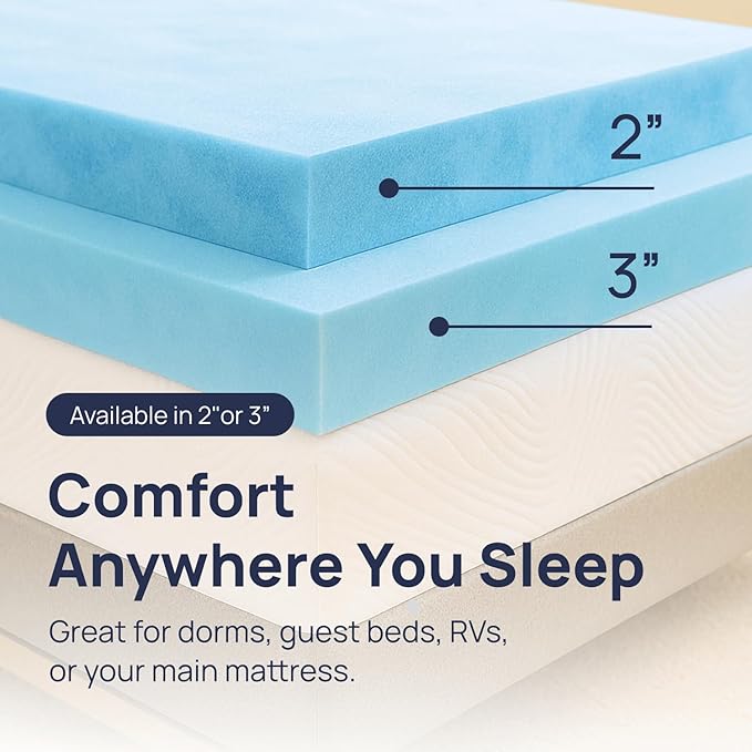 Sure2Sleep Gel Swirl Memory Foam Mattress Topper - 2 Inch, Pressure Relieving, Cooling Comfort - Made in The USA & CertiPUR-US Certified - Softens Firm Beds and Extends Mattress Life - Twin XL Size
