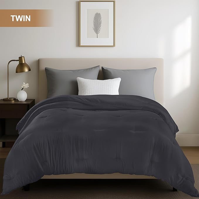 Utopia Bedding Comforters Twin Size, All Season Duvet Insert, Down Alternative Twin Comforter with Corner Tabs, Machine Washable Bed Comforter 64 x 88 Inches (Grey)