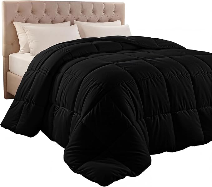 Utopia Bedding Queen Comforter Duvet Insert, Quilted Black Comforter with Corner Tabs, Box Stitched Down Alternative Comforters Queen Size 88 x88 inches