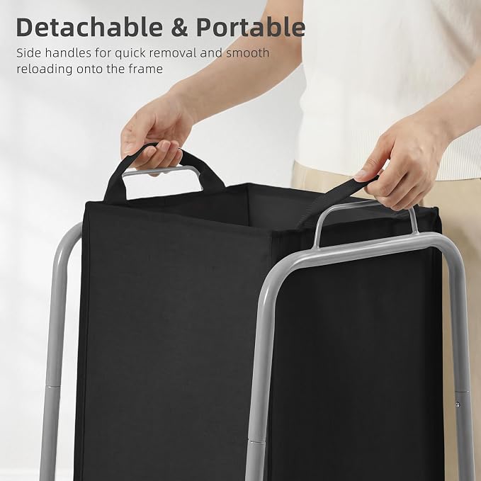 STORAGE MANIAC Metal Rack Laundry Hamper, Large Laundry Basket with Convenient Handle, Freestanding Dirty Clothes Hamper for for Dorm, College, Small Space, Closet, Bedroom, Black - Image 4