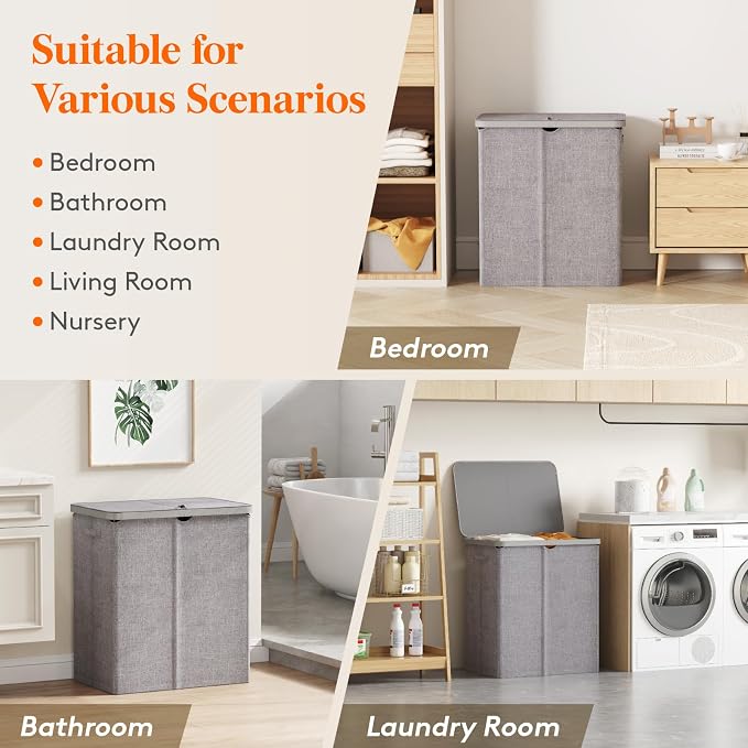 Lifewit 145L Large Laundry Basket with Lid, Laundry Hamper with Plastic Handles and Removable Bag, Foldable Tall Dirty Clothes Hampers for Laundry for Laundry Room, Bedroom, Bathroom, Dorm, Light Gray - Image 9