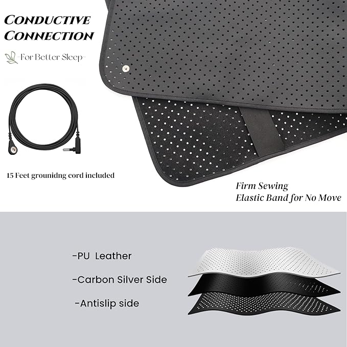 Grounding Mat for Bed, Grounding Mattress Cover Pad for Improve Sleep, Conductive Carbon Leatherette Earth Mat Grounding Pad (27 * 78inch)