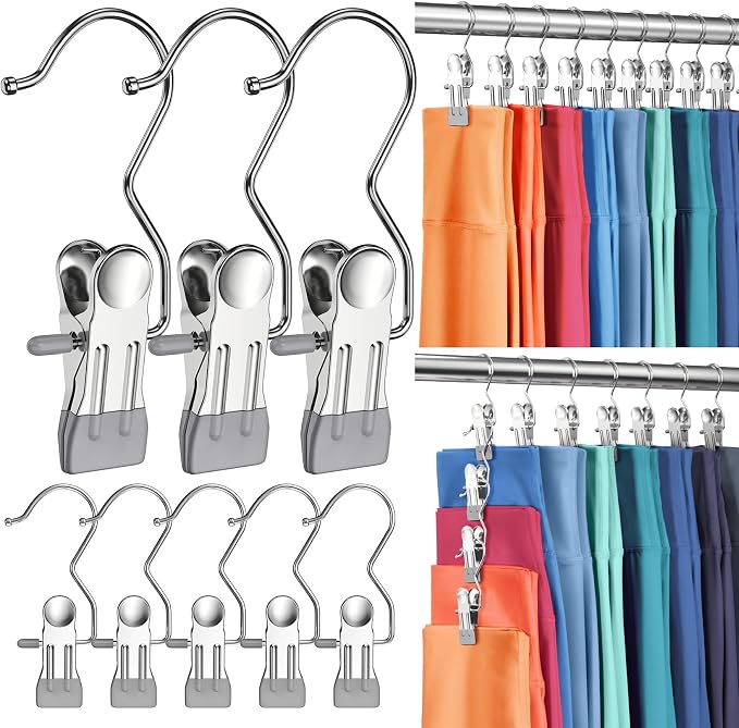 30 Pack Pants Hangers with Clip,Legging Organizer for Closet Hanging, Space Saving Yoga Pants Hangers Clip Hanger Wardrobe Organization,Closet Organizers and Storage for Jeans,Shorts,Skirts,Hats-Gray by DOIOWN