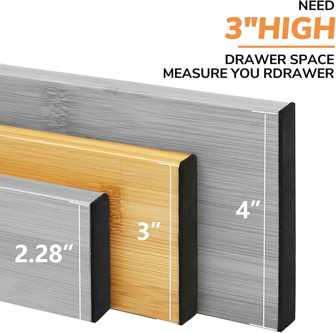 BAMEOS 4 pcs 3" High Bamboo Drawer Dividers Adjustable Drawer Organizer Expandable Drawer Organization Utensil Organizers for Kitchen Dresser Bathroom Bedroom and Office - Image 3