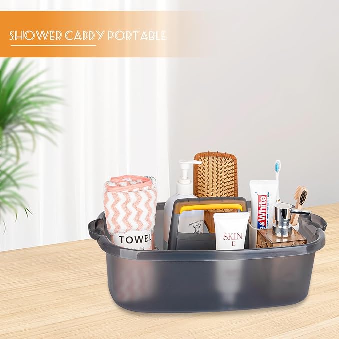 JiatuA Large Cleaning Supplies Caddy Portable Shower Basket Supply Organizer with Handle Plastic Bucket Tool Storage for Bathroom, Bedroom, Kitchen, College Dorm, Garden, Clear Grey 2 Pack - Image 3