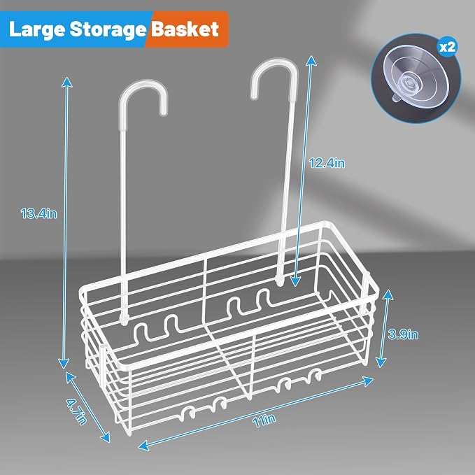 YUOROS Hanging Shower Caddy, Shower Caddies Bathroom Shower Rack Organizer Shampoo Bracket (White) - Image 7