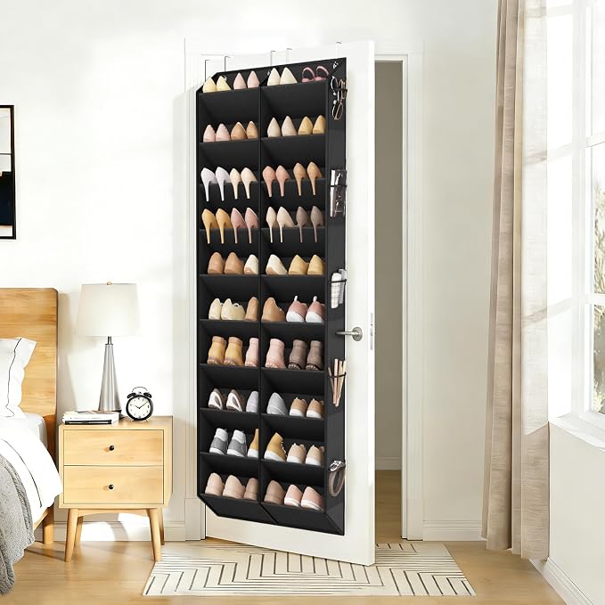 LANTEFUL Over the Door Shoe Organizer, Hanging Shoe Rack for Closet Door Shoe Storage for 30 Pairs Sneaker and Boots, Large Shoe Holder for Door with 10 Side Pockets, Space Saving, Black - Image 2