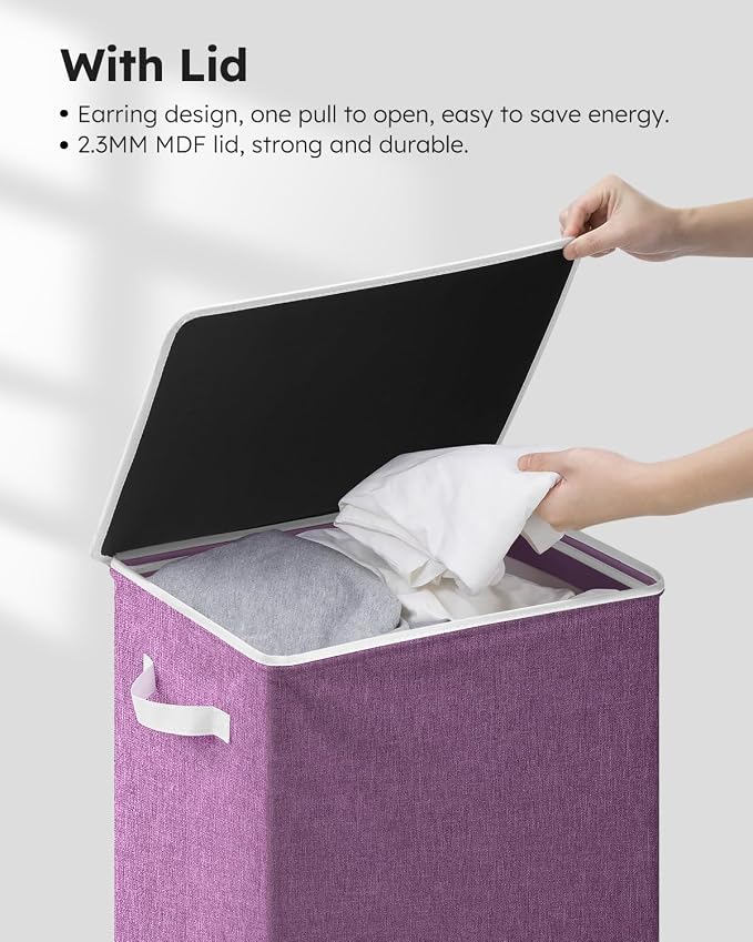 SOLEDI Laundry Hamper with Lid 100L Large & Tall Collapsible Laundry Basket, Clothes Hamper with Bag Removable Easy to Carry, Dirty Hampers for Bedroom, Bathroom, Dorm, College, Purple - Image 5