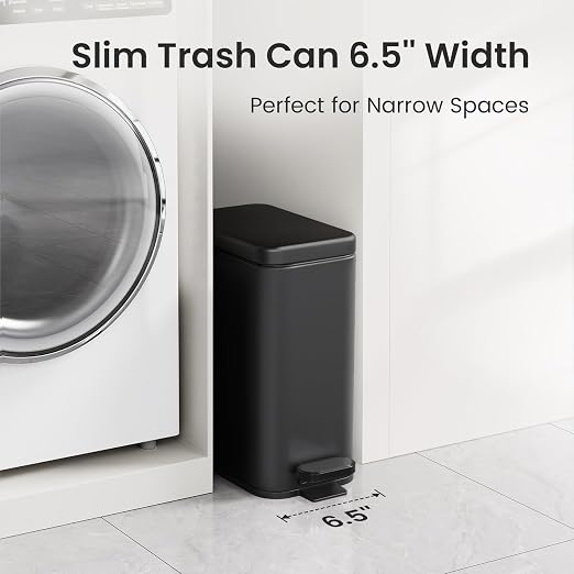 Cesun Bathroom Trash Can with Lid, 2.6 Gallon Small Black Bathroom Garbage Can Soft Close, Stainless Steel Waste Basket with Step Pedal for Bedroom, Laundry Room, Living Room, Home Office, Toilet, RV - Image 3