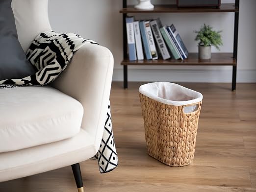 StorageWorks Wicker Waste Basket, Handwoven Water Hyacinth Trash Can with Built-in Handles, Wicker Garbage Can for Bedroom, Bathroom, 1 Pack - Image 4