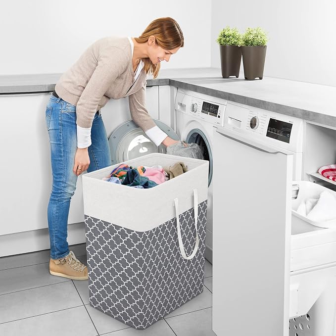 StorageRight Laundry Basket Hamper Large Collapsible Laundry Hamper with Easy Carry Handles，Freestanding Clothes Hampers for Laundry, Bedroom, Dorm, Clothes, Towels, 100L, Clover Grey - Image 6