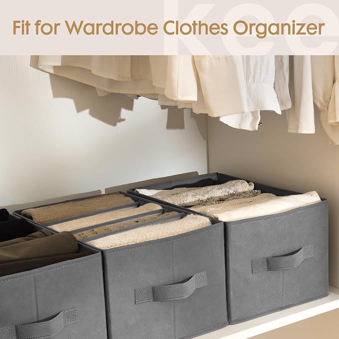 Criusia 6 Pack Large Clothes Organizer, Wardrobe Closet Organizer and Storage with Handles, Foldable Fabric Closet Organizers Dividers for Clothing, Pants, Jeans, Sweater, T-shirts, Grey - Image 6