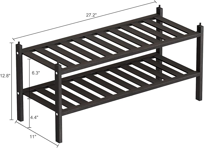 Dranixly Shoe Rack, 2-Tier Bamboo Stackable Shelf Storage Organizer, Stand for Closet, Entryway and Hallway （Black） - Image 3