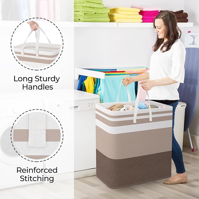 StorageRight Large Collapsible Laundry Basket Hamper with Easy Carry Handles，Freestanding Clothes Hampers for Laundry, Bedroom, Dorm, Towels, Toys, 125L, Khaki - Image 4