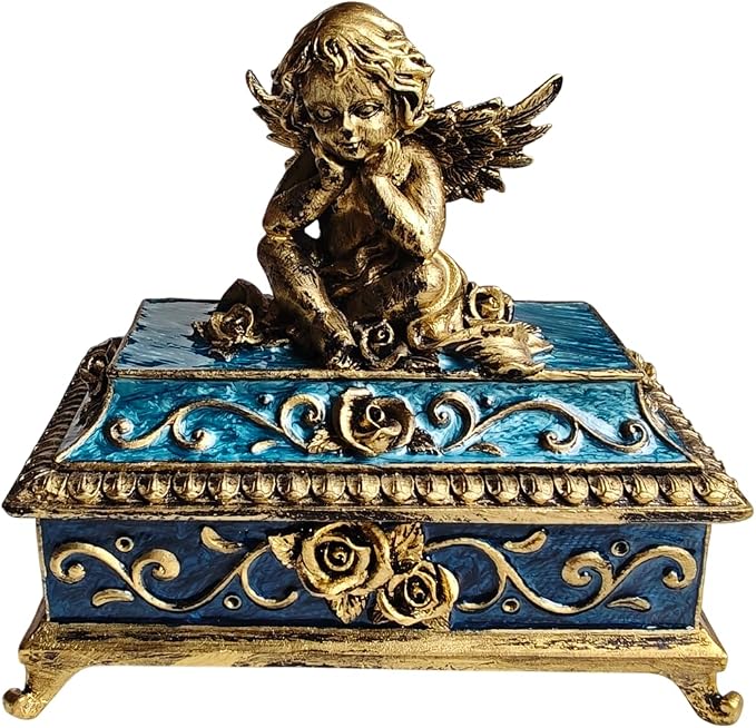 Vintage Angel Square Jewelry Box - Elegant Jewelry Storage, Wedding Bridesmaid Gift, Luxury Retro Jewelry Case- Bronze by XinZhiRun