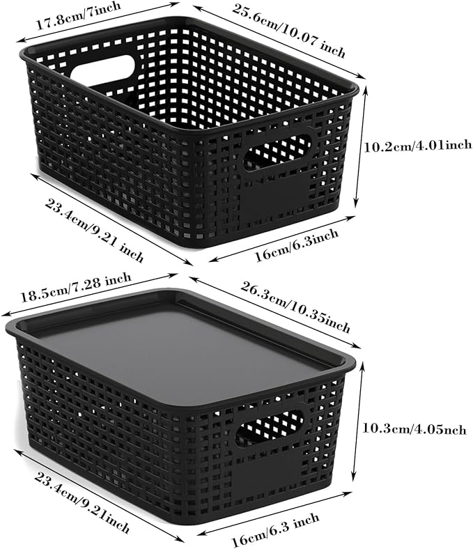 ORGIDOL Plastic Storage Basket with Lids 12 Pack Stackable Black Storage Bins Containers with Lid, Decorative Storage Boxes for Organizing Shelves, Drawers, Playroom, Classroom, Office, Closet - Image 7