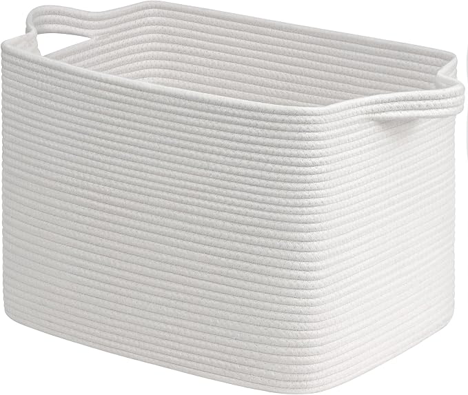 Goodpick Large Woven Basket 18" x 14" x 12" Cotton Rope Storage Baskets for Organizing, Rectangle Blanket Basket for Living Room Bedroom, Toy Baskets Storage Kids, White by Goodpick