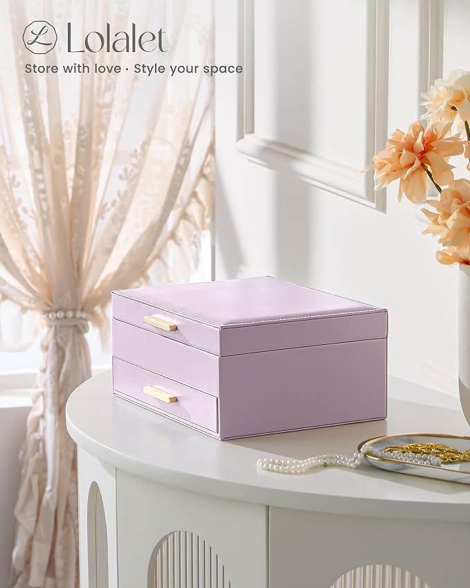 Lolalet 2-Layer Jewelry Box Organizer for Women Girls, Jewelry Storage Case Holder with Drawers for Necklaces Ring Earrings Bracelet Watch, Gifts Choice for Mom Mother’s Day -Purple - Image 3